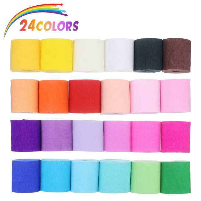 24Color/Roll Crepe Paper Streamers Tissue Paper Roll Origami Crinkled Crepe  Paper Birthday Wedding Party Backdrop